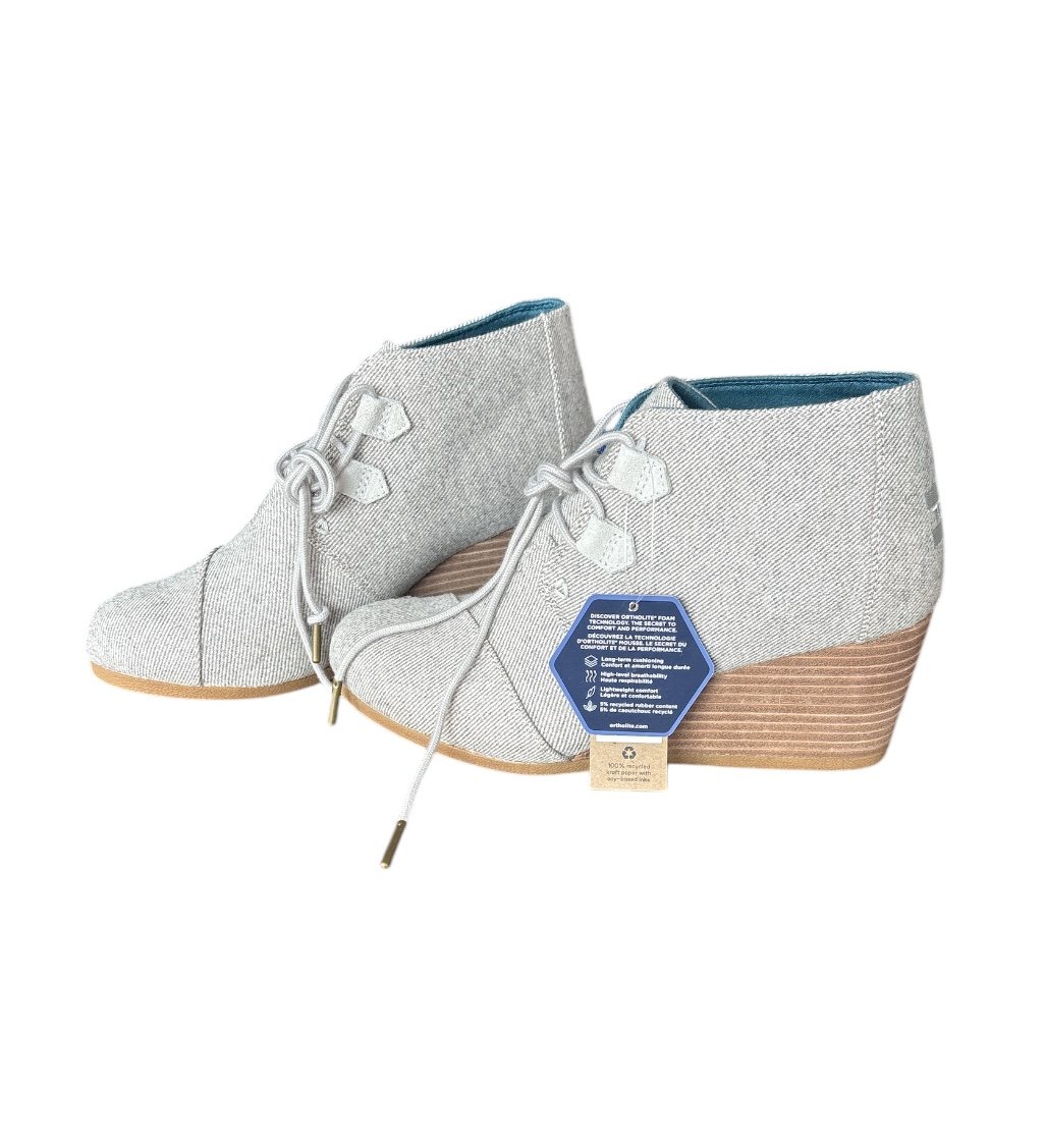 TOMS Natural Shimmer Twill Kayla Wedge Booties size 9