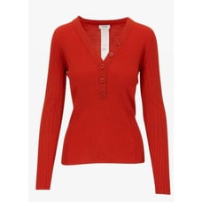 AKRIS PUNTO Orange Ribbed Wool Button Knit Top NWT Size X-Small