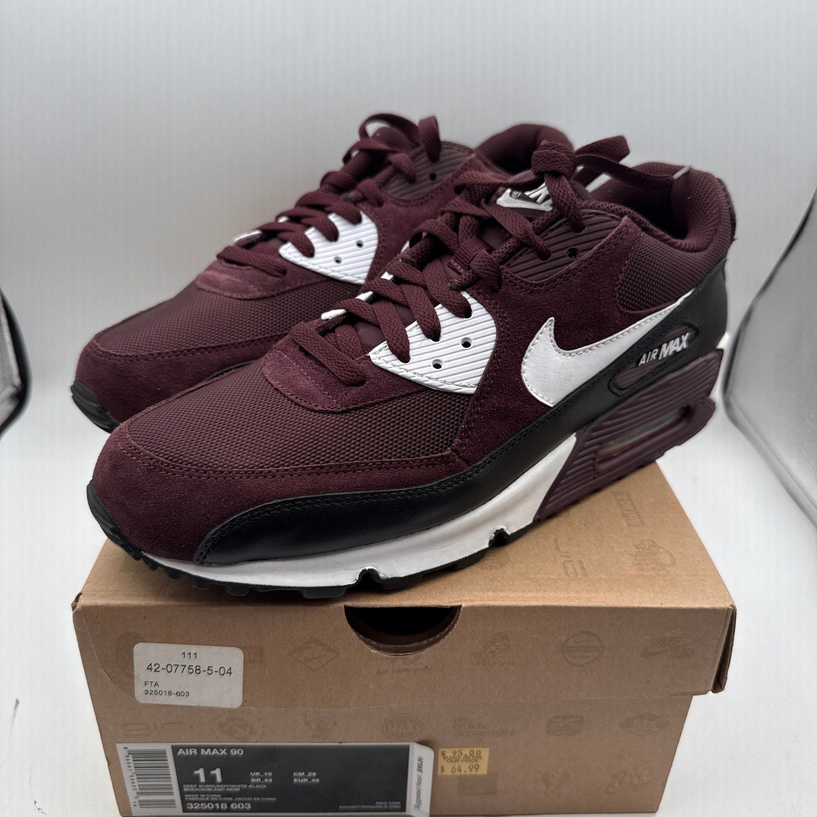 Nike Air Max 90 Mens Shoes Size 11 Maroon NIB 325018-603