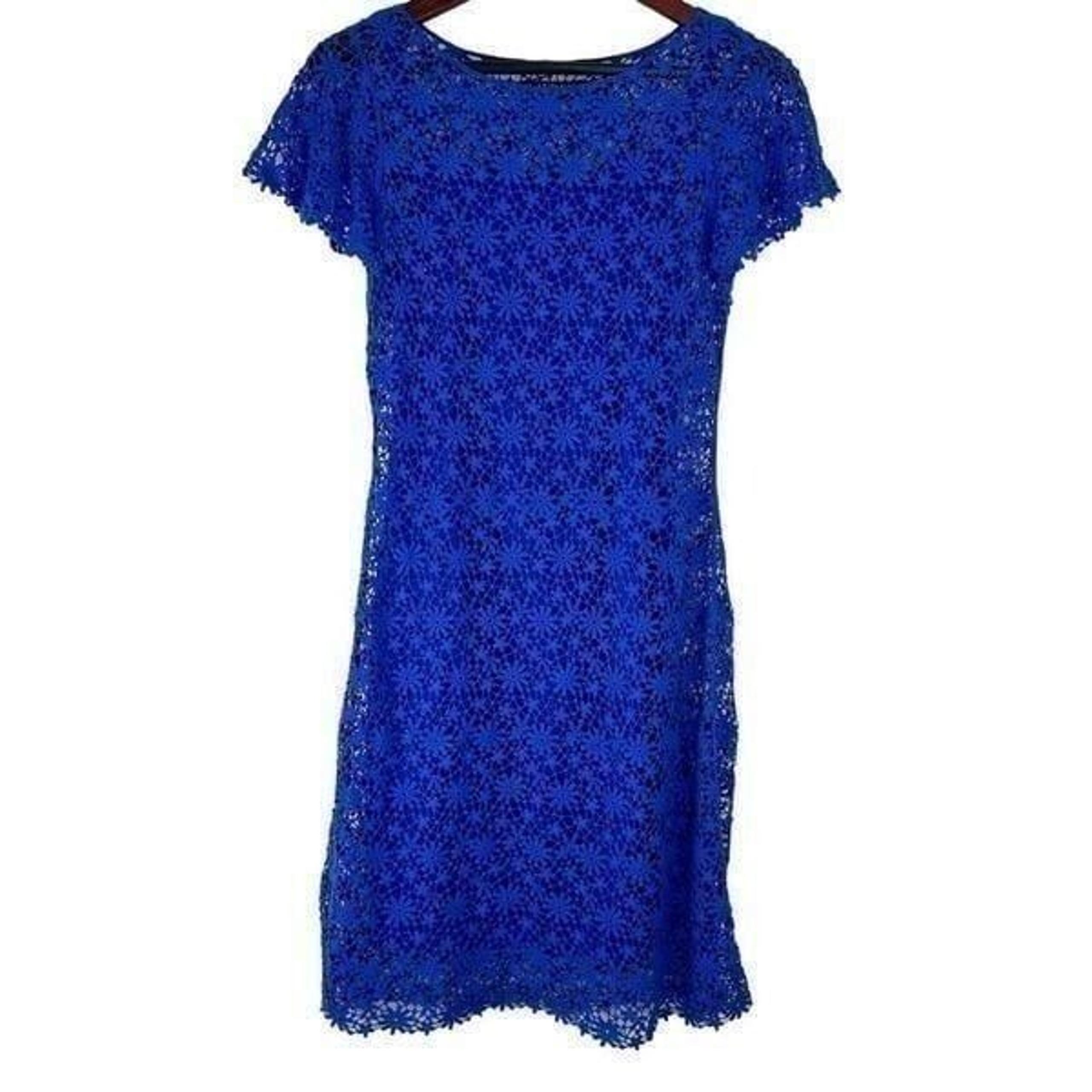 Lauren Ralph Lauren Cobalt Blue Floral Crochet Lace Cocktail Dress Womens XS