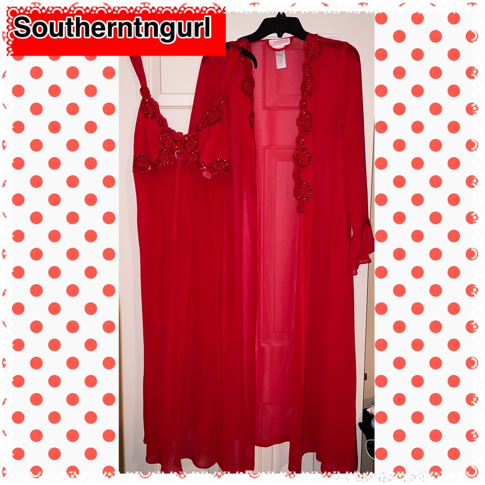 VINTAGE LUCIE ANN Sequins Peignoir Night Gown with matching Robe