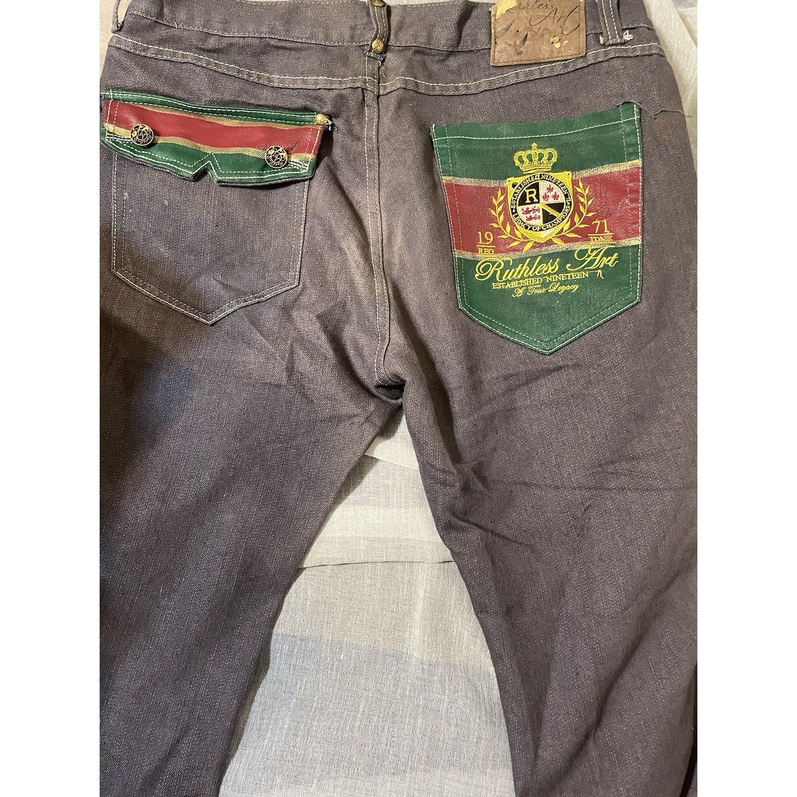 Vintage Ruthless Art Jeams Mens W4D L34 Baggy Wide Leg Embroidered Distressed