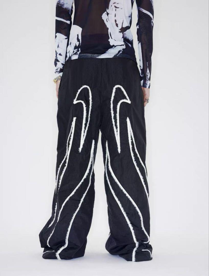Y2K pants, black and white, nerd, trendy.