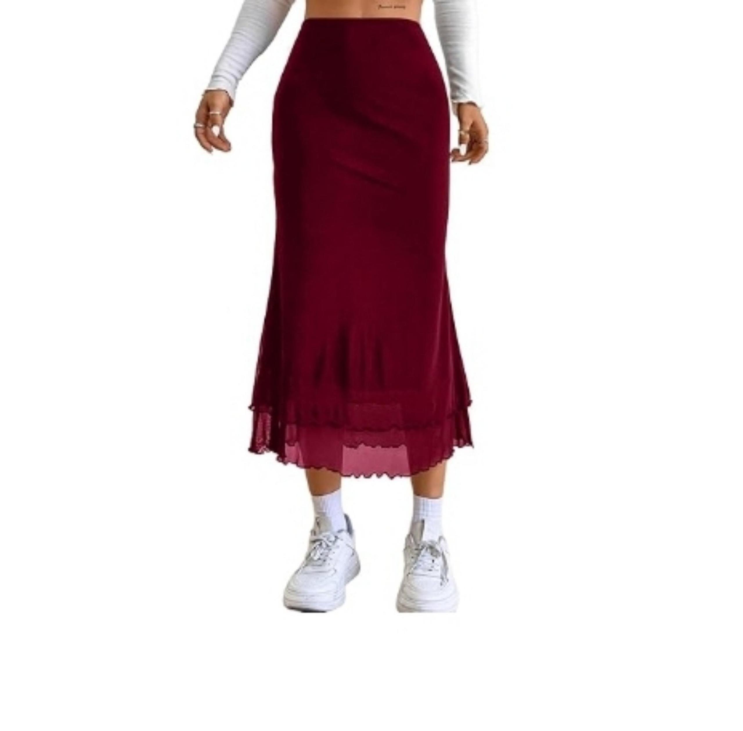 Avanova Women Mesh High Waist Midi Skirt Fishtail Bodycon Long Skirt