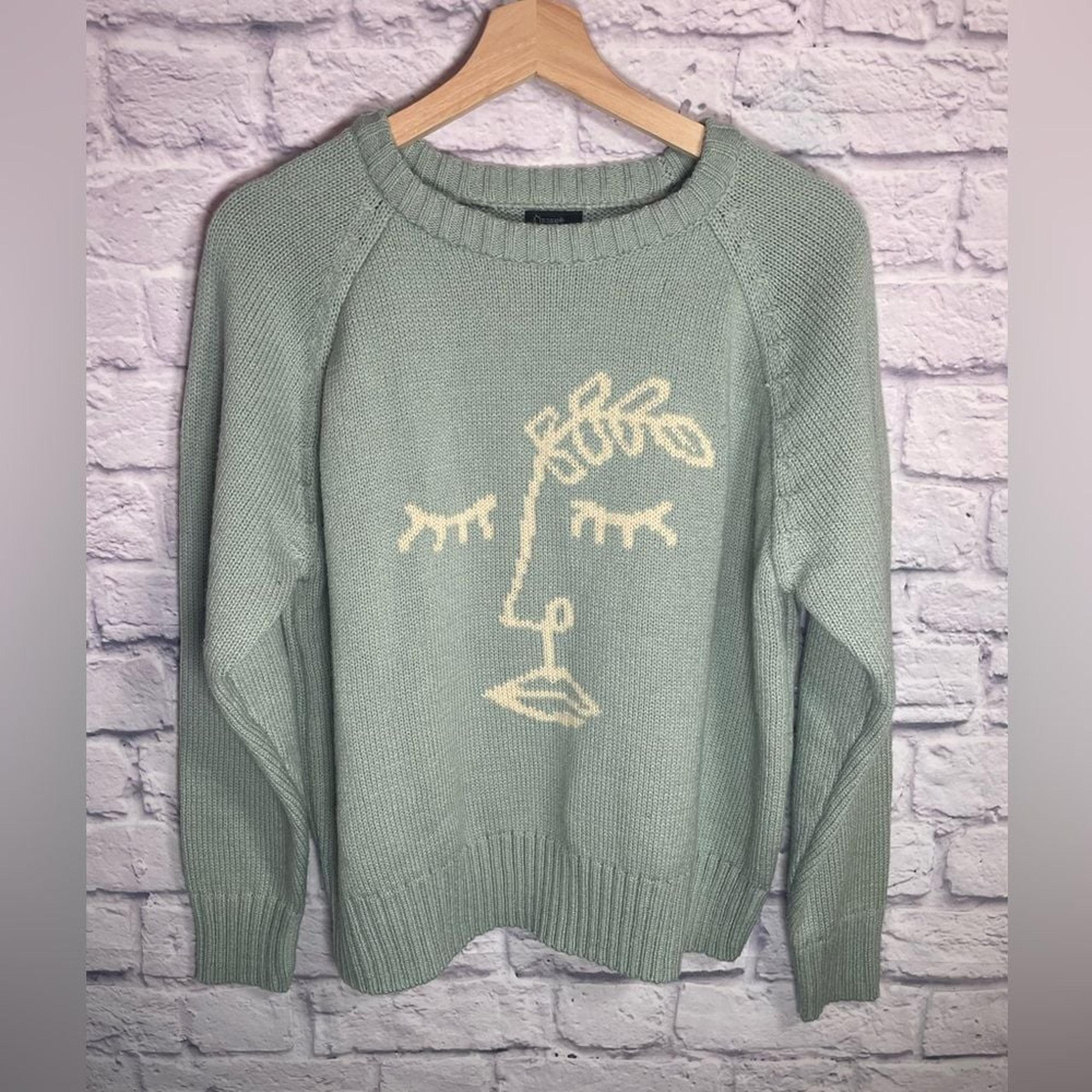 Pacsun desert dreamer green boho style Crewneck sweater face women size medium