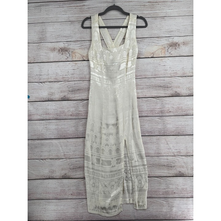 Vintage Knapp Studio Floral Print Bodycon Tank Maxi Dress Womens 5/6 Ivory/Cream