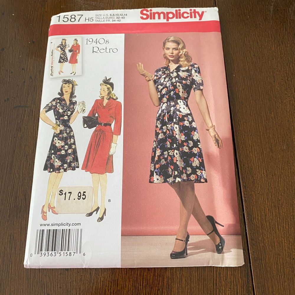 Simplicity Sewing Pattern 1587 Misses Dress 1940s Retro Size 6-14