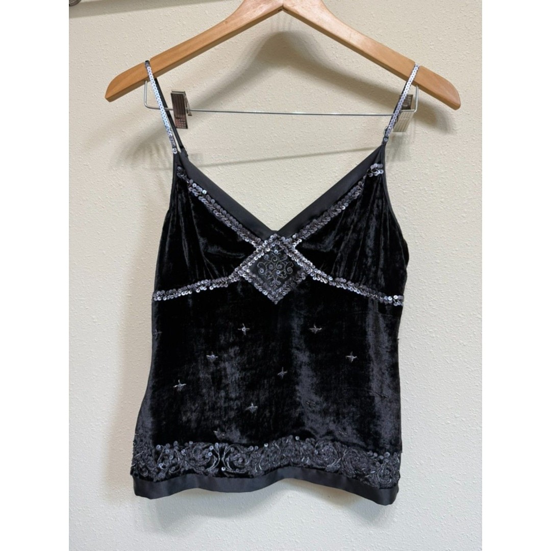 Bebe black beaded velvet vintage Y2K embellished tank - Small