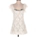 Free People White Lace Mini Dress Square neck Embellishments Ruffle Sleeve XS