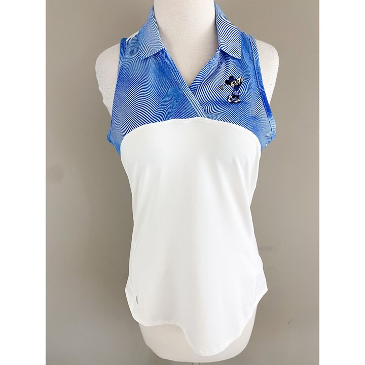 Disney Minnie Mouse Golf Resort Sleeveless Adidas Clima Cool Polo White Blue NEW