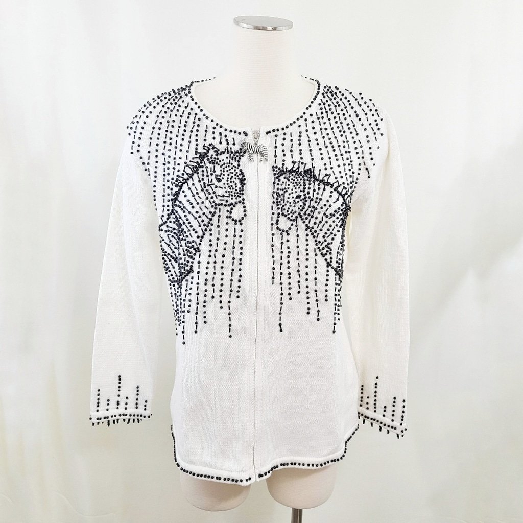 Storybook Knits Two's Company Beaded Zebra Cardigan Size Small NEW NWT white