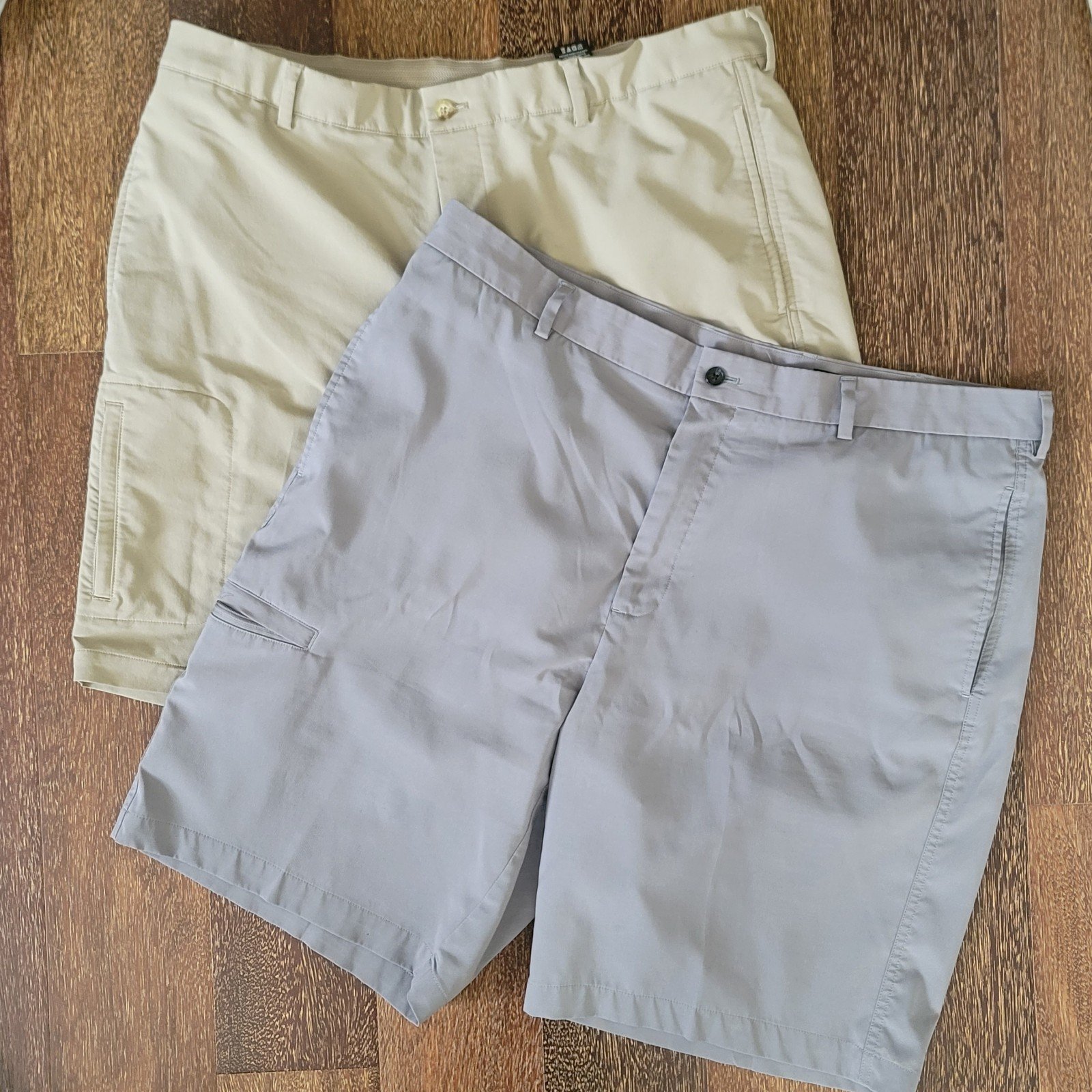 Lot Set 2 Pair Greg Norman Lightweight Everbest Golf Shorts Grey & Khaki Size 40