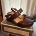 Dansko Malin Burnished Calf Mahogany Leather Buckle Close Toe Sandal Heel NEW 41