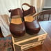 Dansko Malin Burnished Calf Mahogany Leather Buckle Close Toe Sandal Heel NEW 41