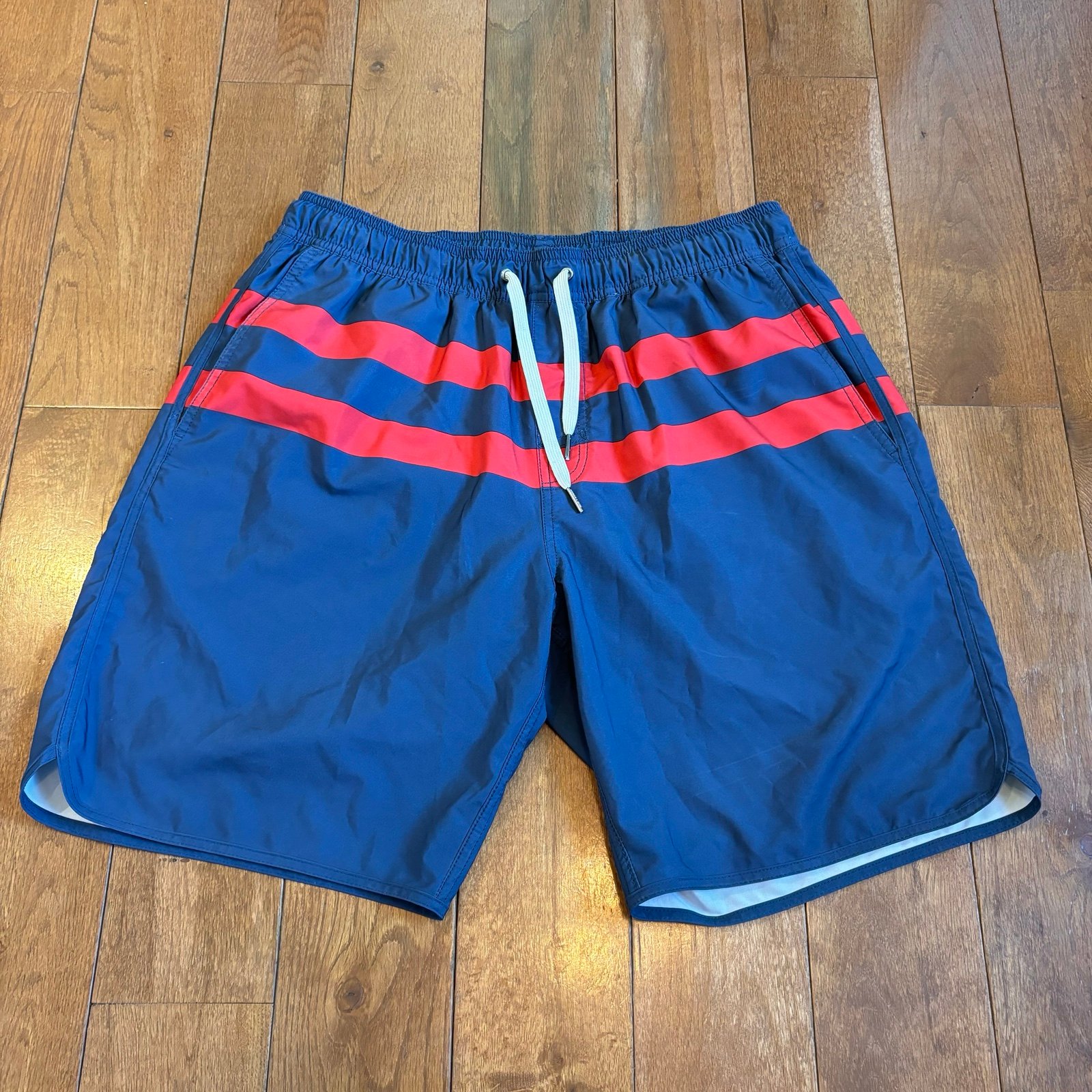 Mens Fair Harbor The Anchor Swim Shorts Trunks 8 Blue Red Stripes Lined sz L