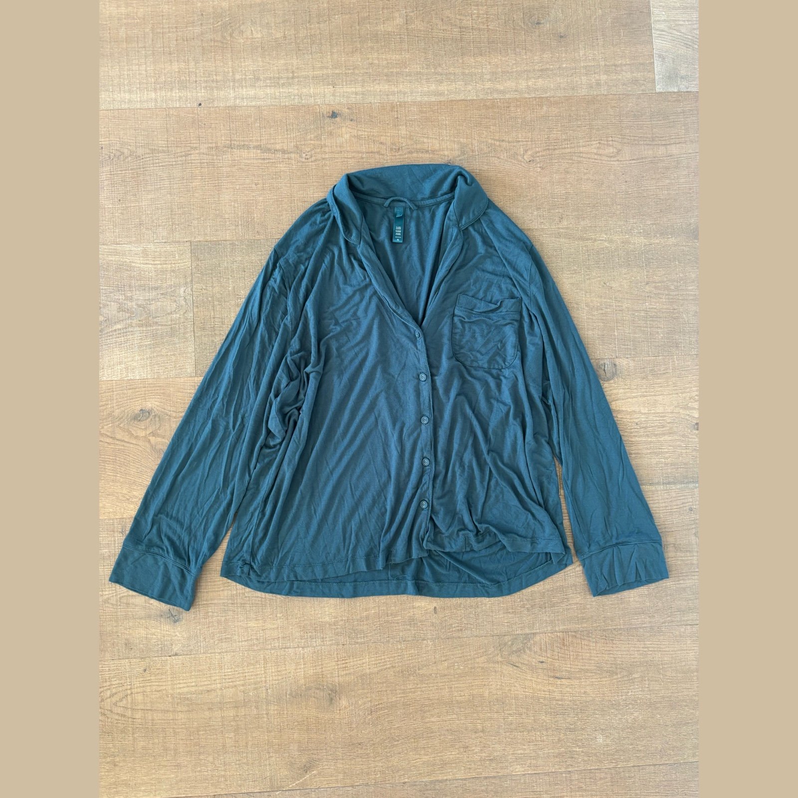 skims blue button down pajama casual top