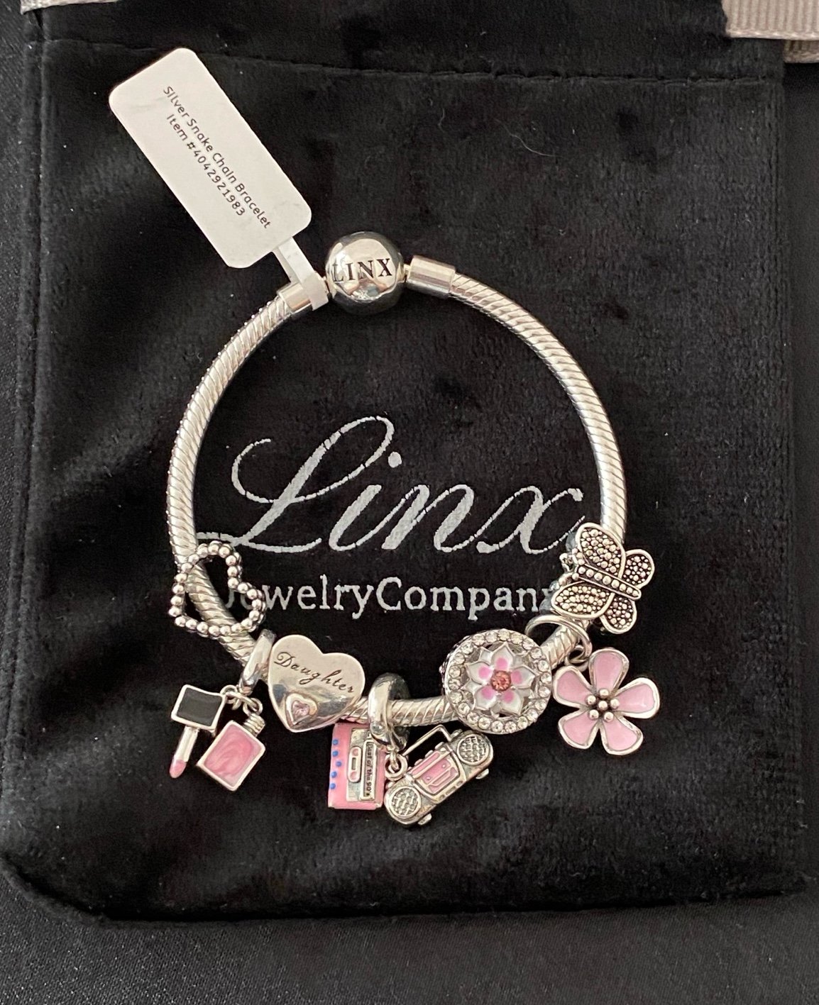 Linx Snake Chain Bracelet with Pink Daughter Themed Charms