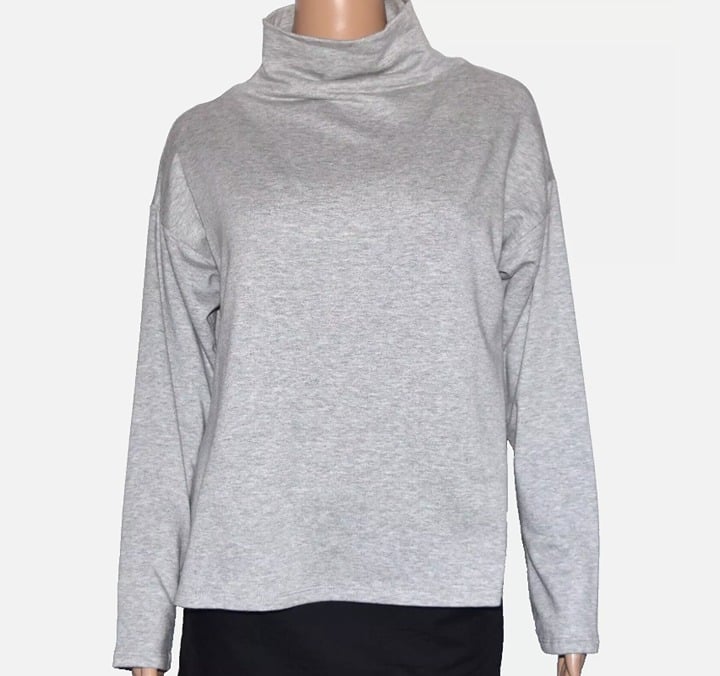 New EILEEN FISHER Cozy Brushed Terry Funnel Neck Long Sleeve Box Top Size XXS