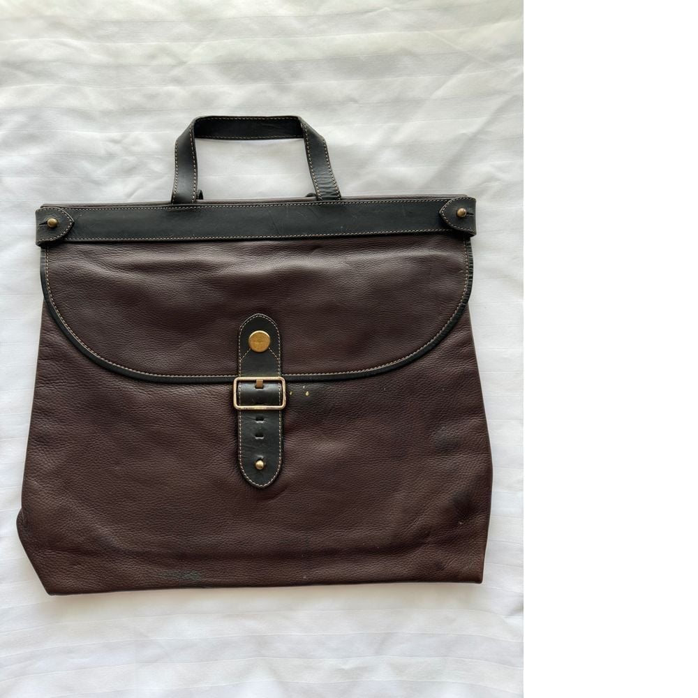 Mabiani Vintage Brown Leather Messenger Bag Briefcase style Red Interior Unisex