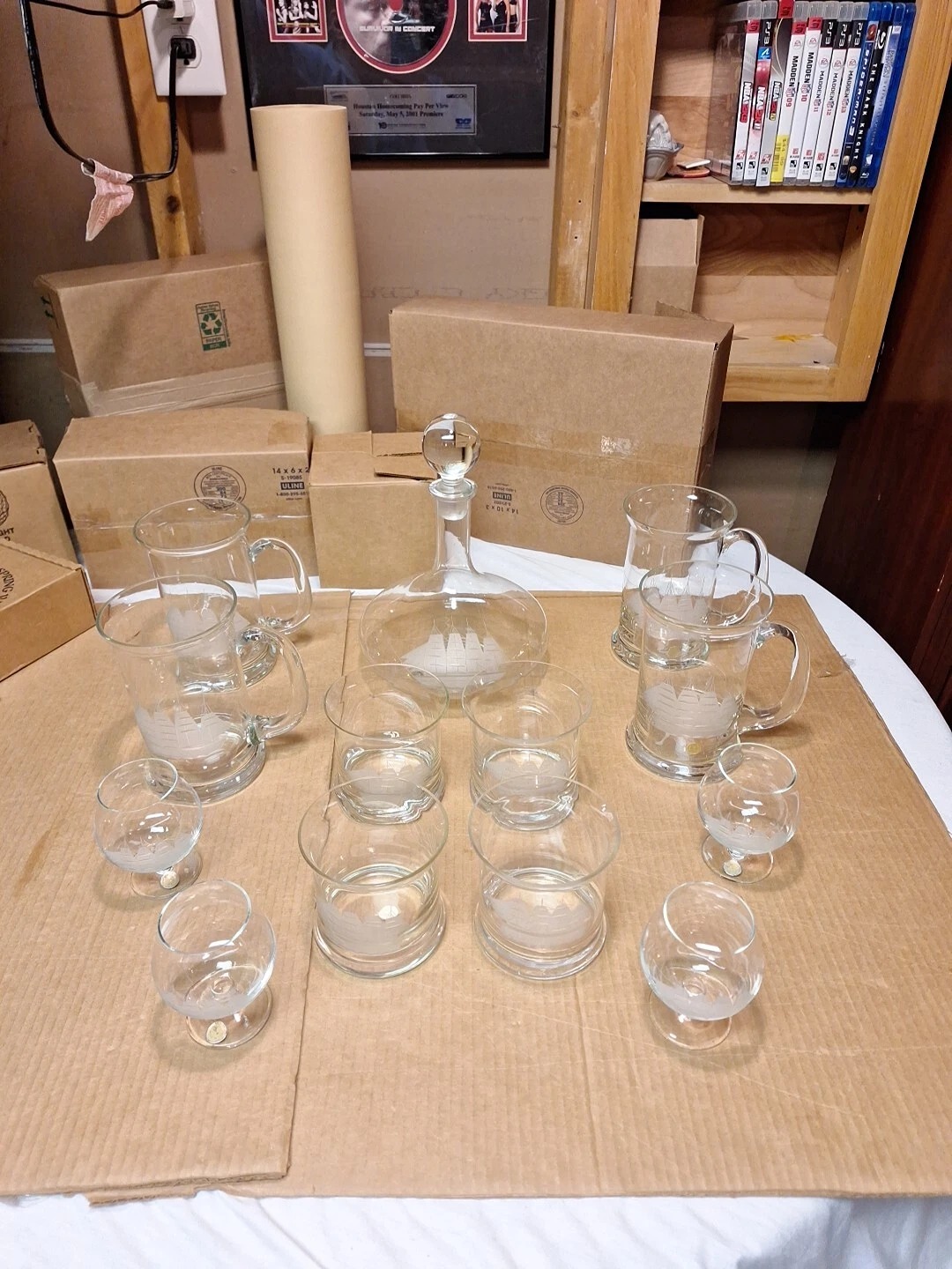 Vtg Toscany Etched Clipper Ship Decanter SET ~Beer Whiskey Brandy **Ultra Rare**