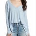 Free People Sky Blue Catalina High Low Side Slit Raw Hem Thermal