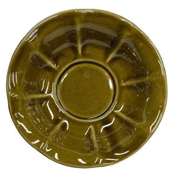Vintage McCoy Olive Green Shallow Flower shaped Scalloped Bowl 7.5 W X 2 3/8 H