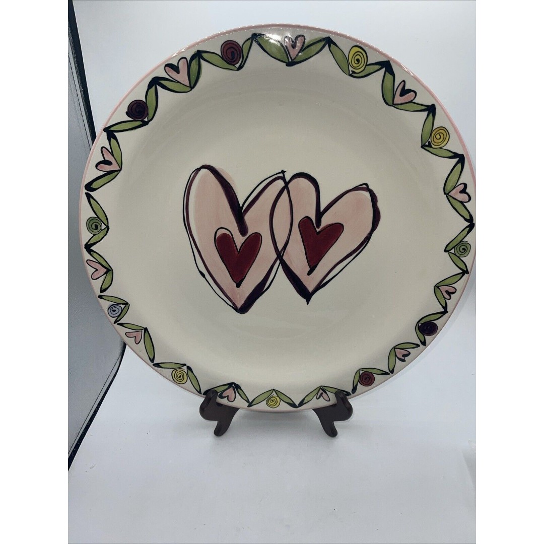 Tika Large Hearts Platter Hime Etc Hand Painted 16.5