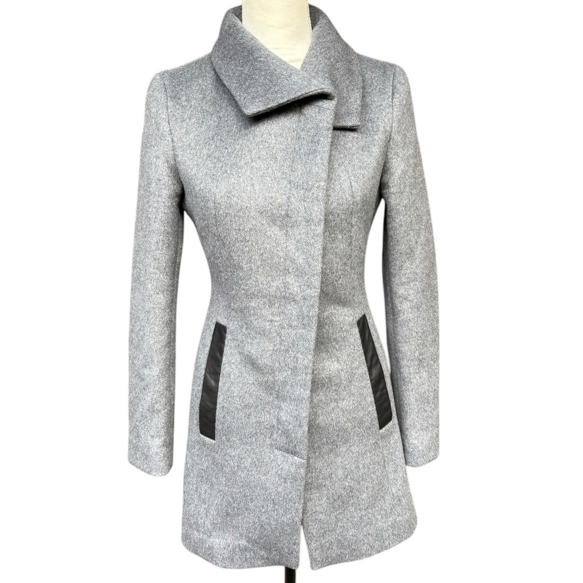 Soia & Kyo Grey Jemma Wool Blend Assymetrical Side Pocket Car Coat - XS