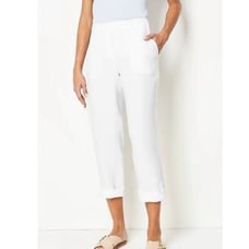 J. Jill Purejill Linen White Roll Tab Rolled Hem Cropped Pants Size L Petite