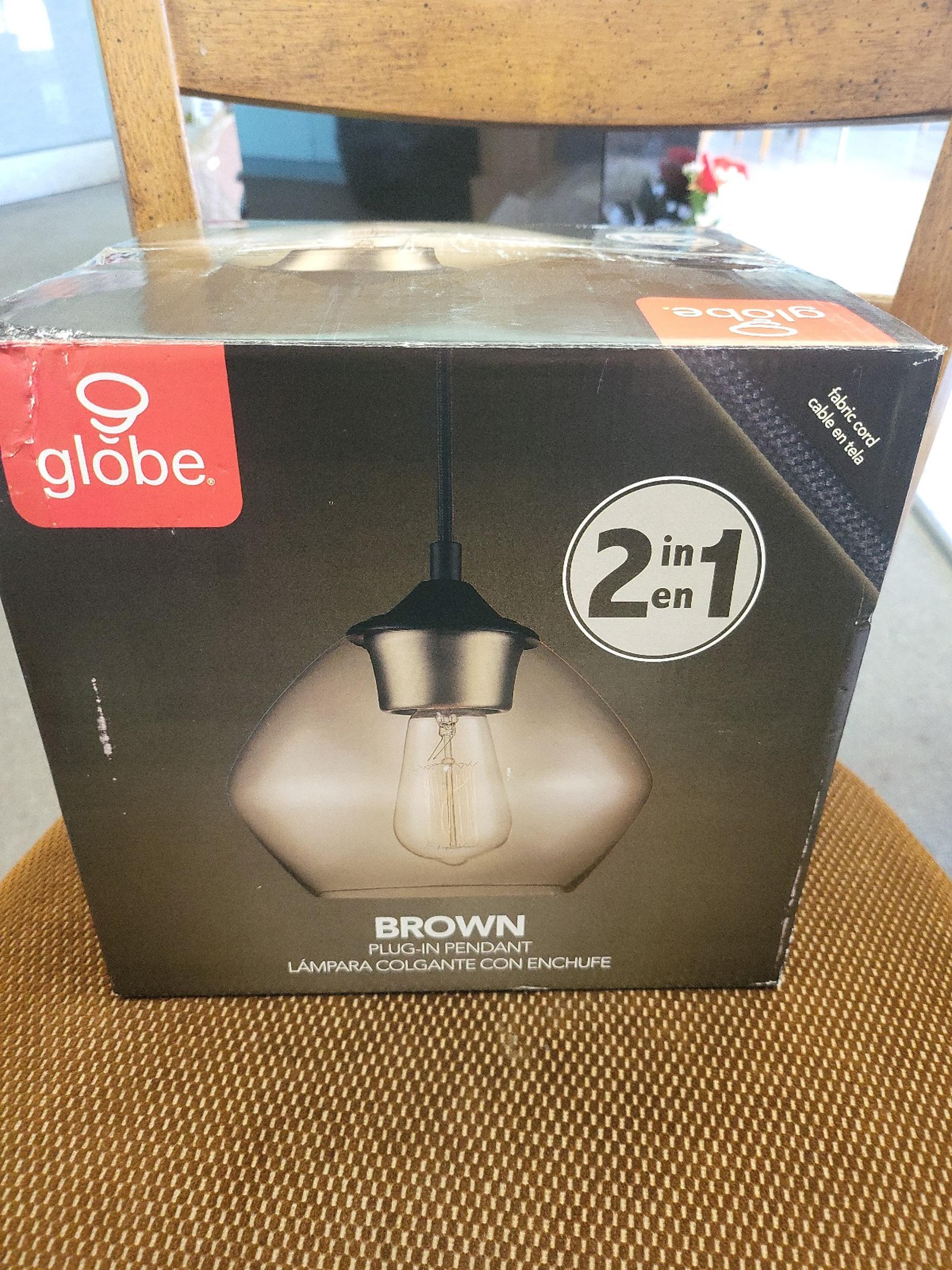 NIB Globe Brown Plug-In Pendant Ceiling Light Mid Century Design