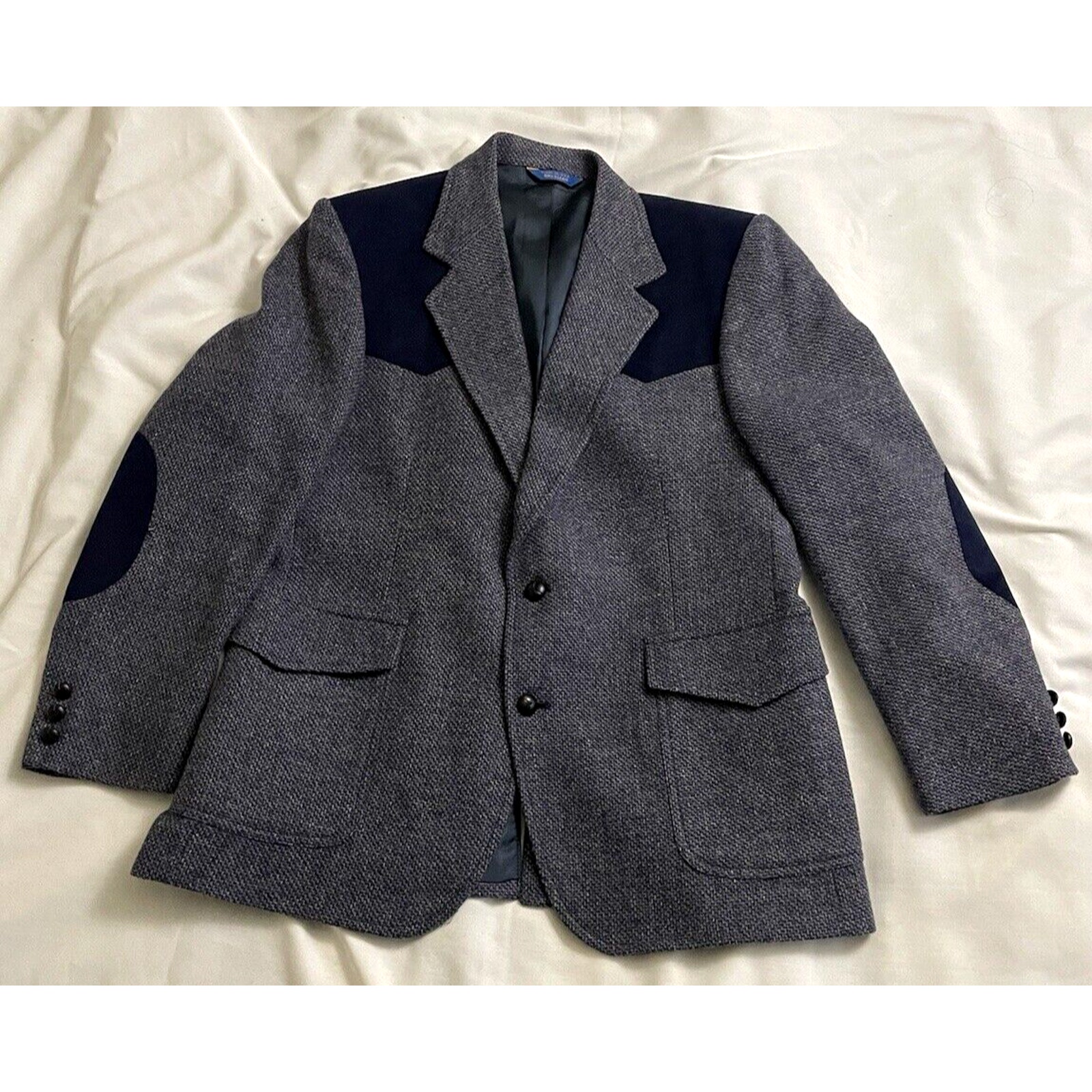 Pendleton VtgWestern Blazer Mens 42 Gray Wool Herringbone Yoke Cowboy Sport Coat