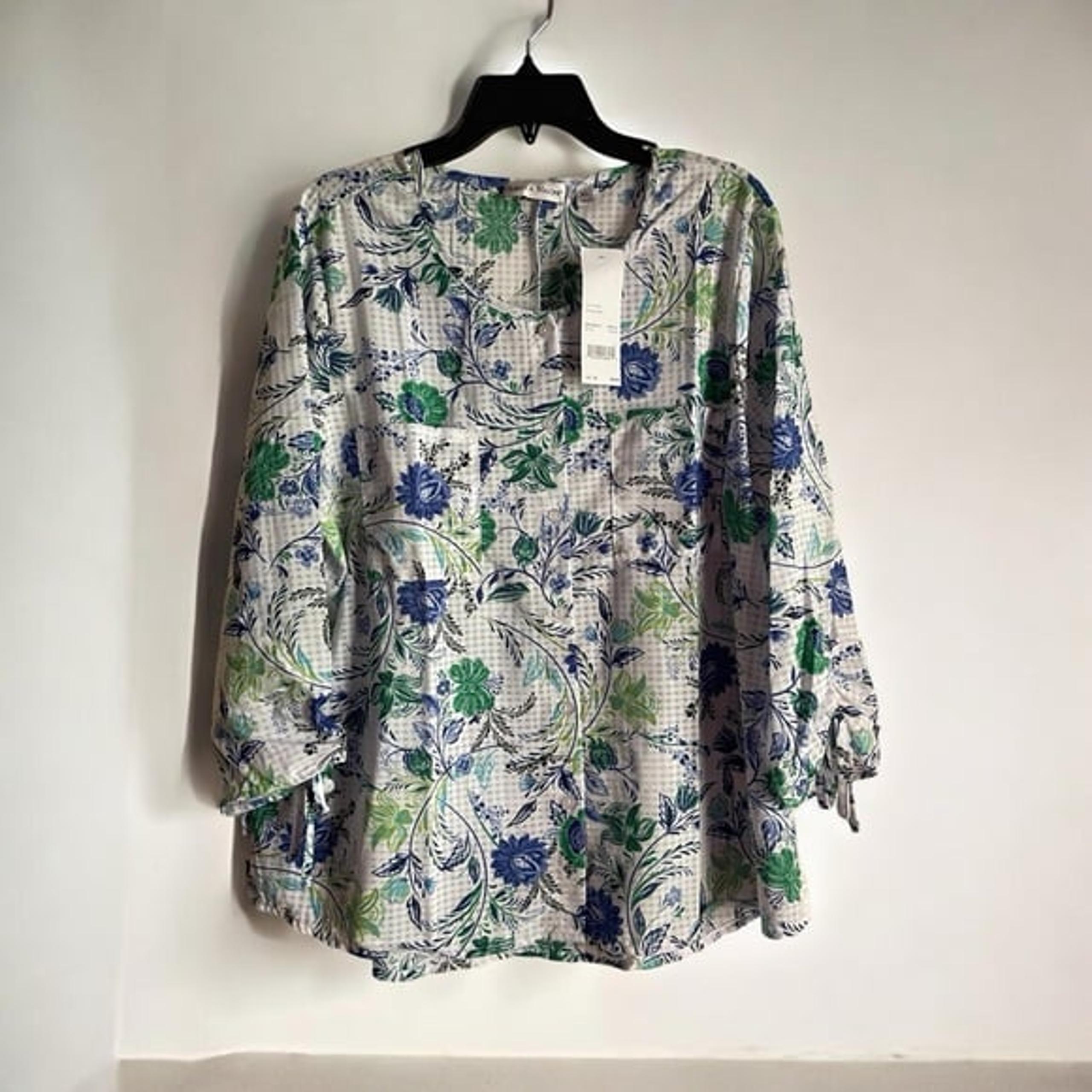 Rebecca Malone Women's Size XL White Floral Blouse
