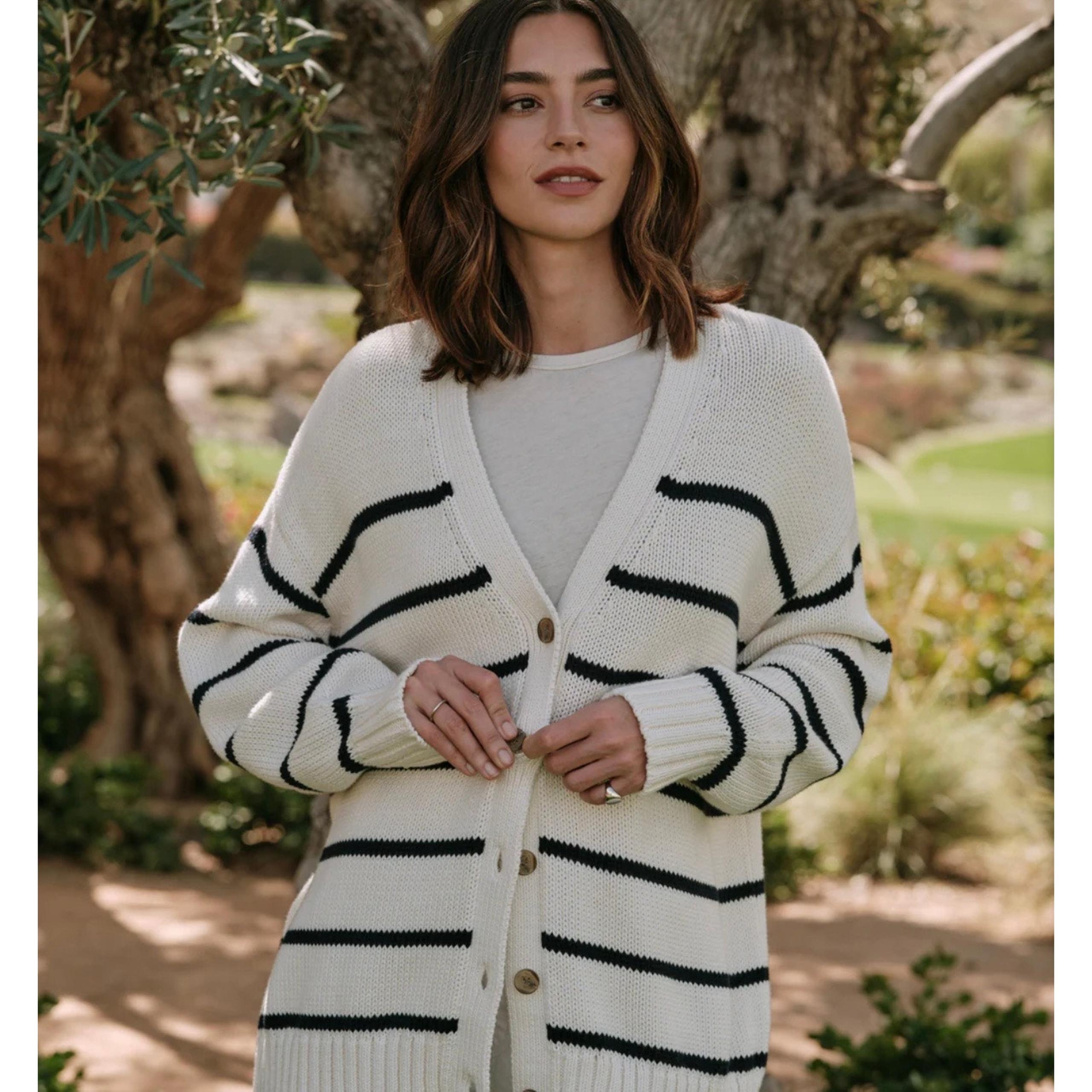 NWT Jenni Kayne Navy Stripe Chloe Cardigan Sweater Size Medium