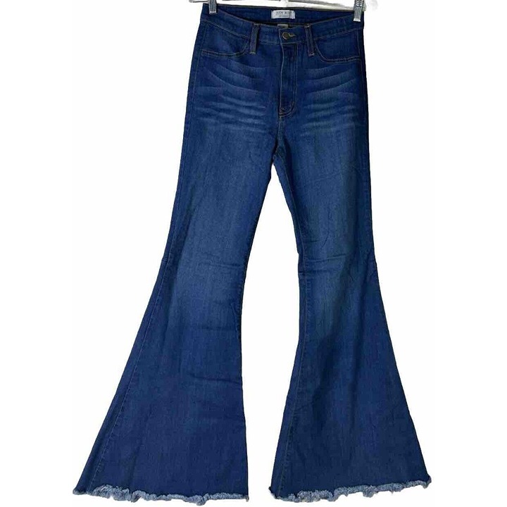 Judy Blue Sz 11 (31 L) High Rise Super Flare Bell Bottom Raw Hem Jeans EUC