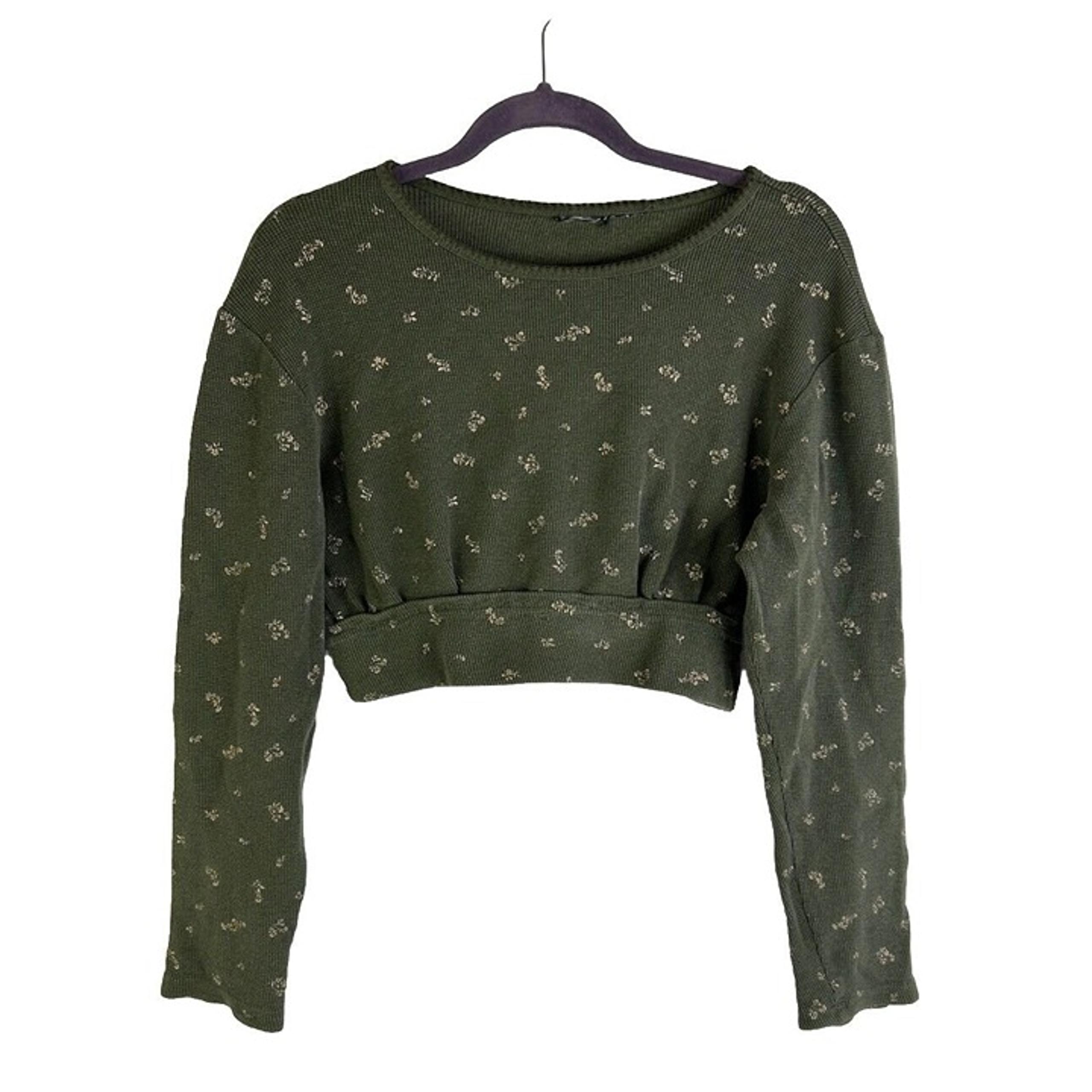 Vintage Y2K Womens Small Micro Floral Thermal Cropped Shirt Grunge Cottagecore