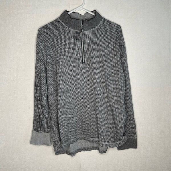 Robert Graham 81913 Men's Gray Cotton Knit 1/4 Zip Mock Neck Sweater Size XL
