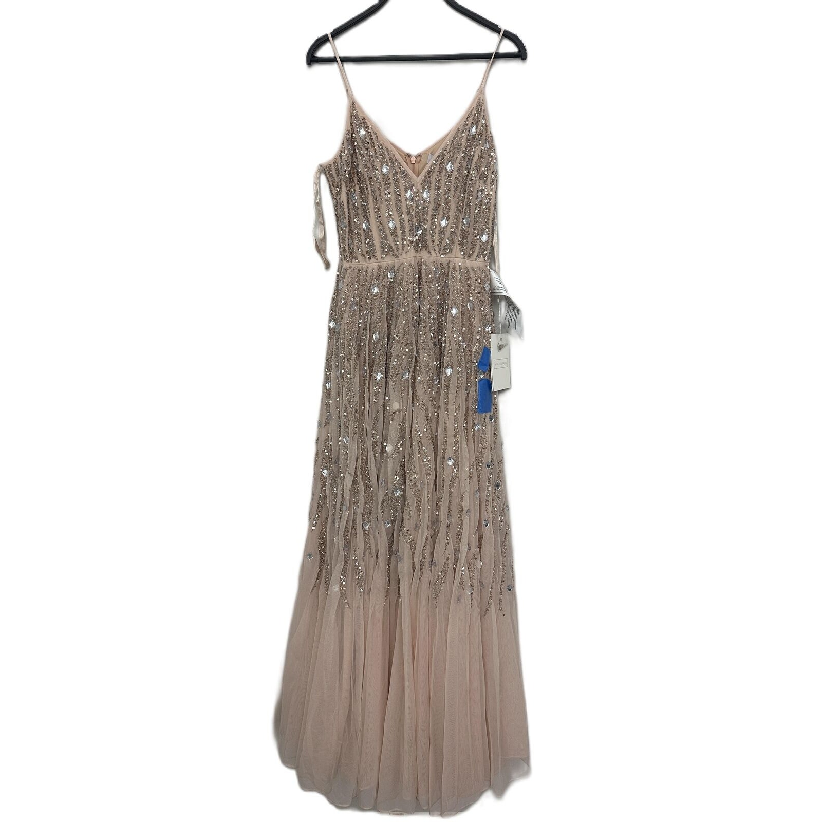 New Mac Duggal Pink Sequined Spaghetti V-Neck Tulle Dress 93566 Size 8