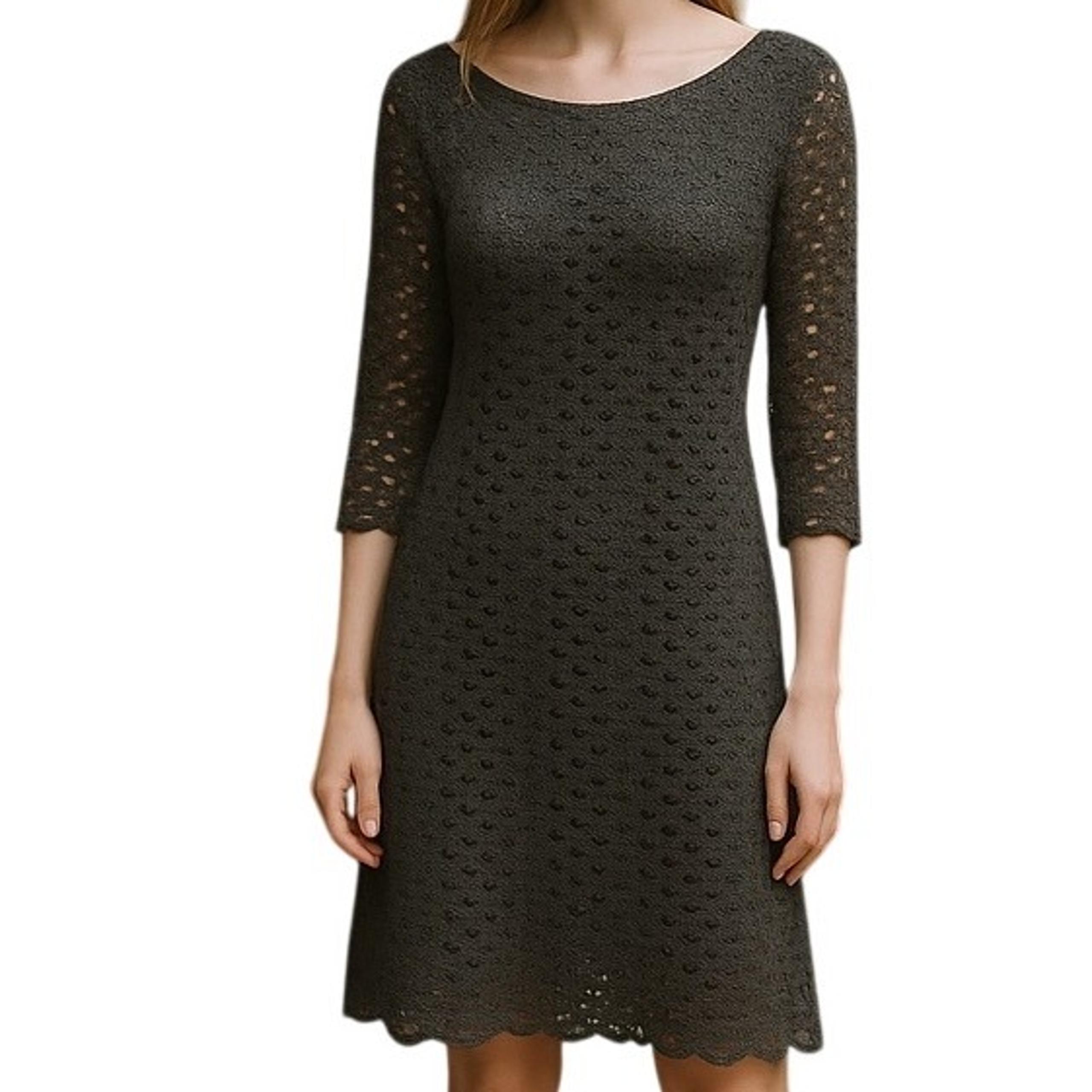 Anthropologie Cynthia Rowley Crochet Lace Sheer Lined Dress High Low Gray Size L