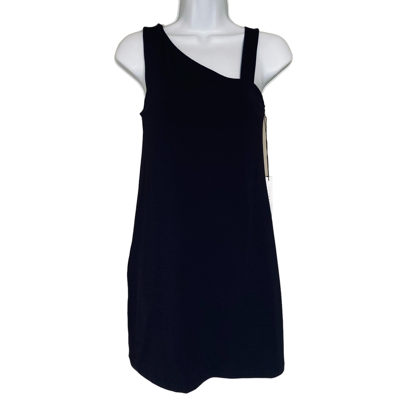 NWT Susana Monaco Sleeveless One Shoulder Asymmetrical Neck Dress In Midnight XS