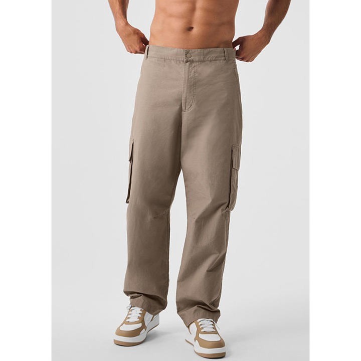 Alo Cargo Ripstop Trousers Gravel Tan Outdoors Hiking Work Straight Leg Pants 34