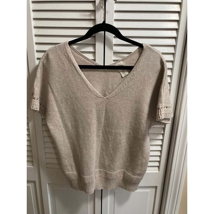 Joie 100% Cotton Short Sleeve Knit Cream Sweater Size M Grannycore Cottagecore