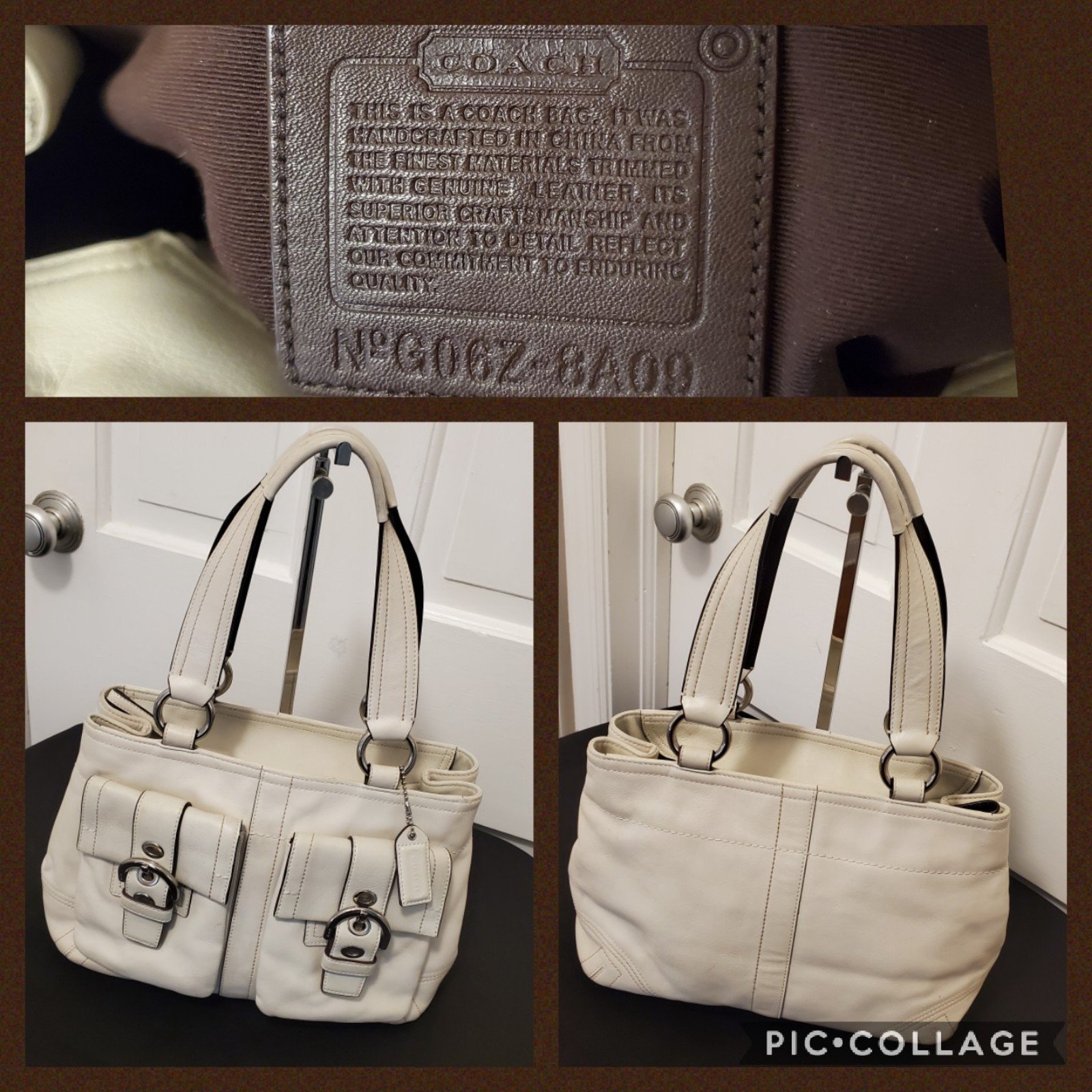 EC Coach Winter White Soho Double Pocket Leather Satchel #8AO9, Classic