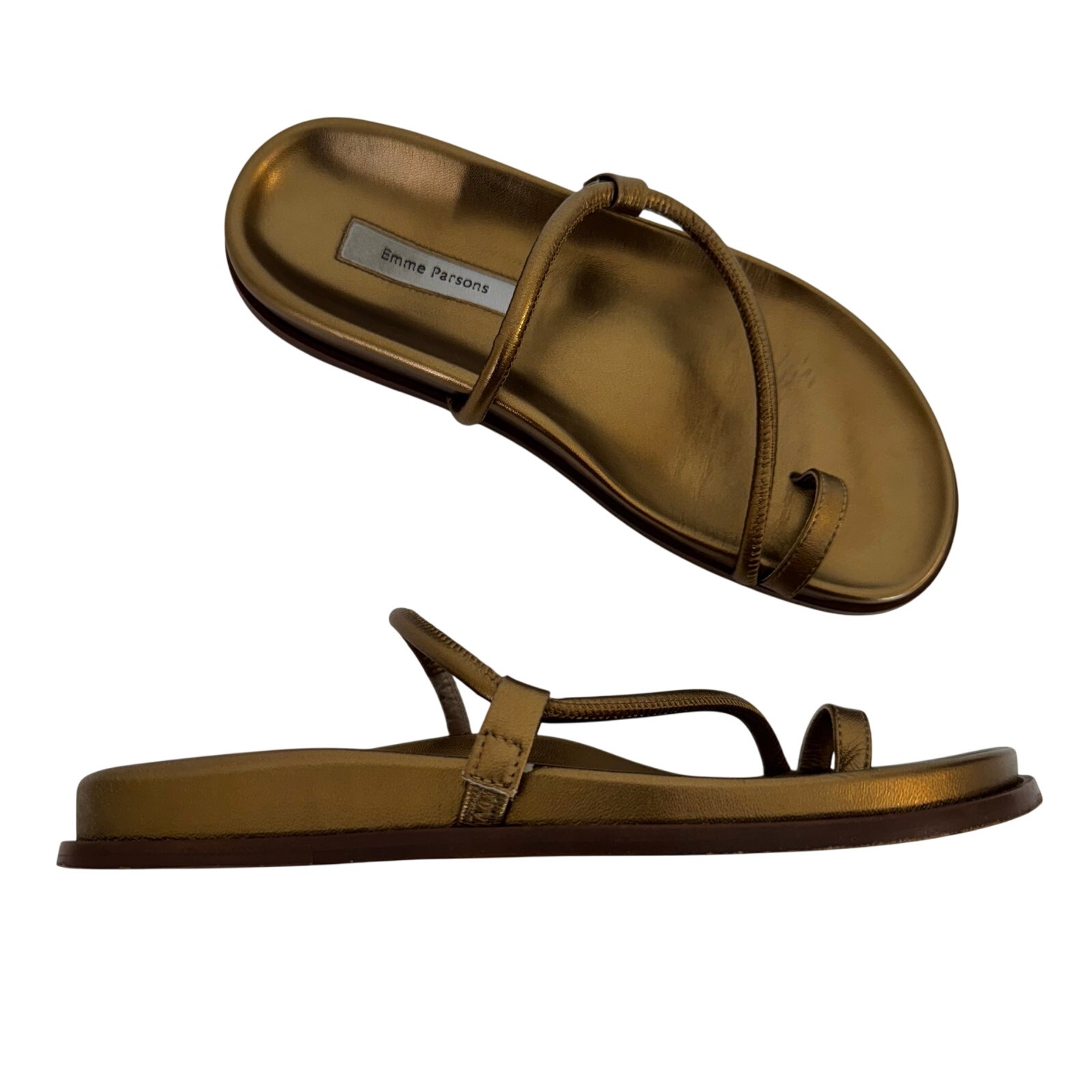 Emme Parsons Bari Naked Toe Ring Sandals Slides Slippers in Antique Gold 37/US7