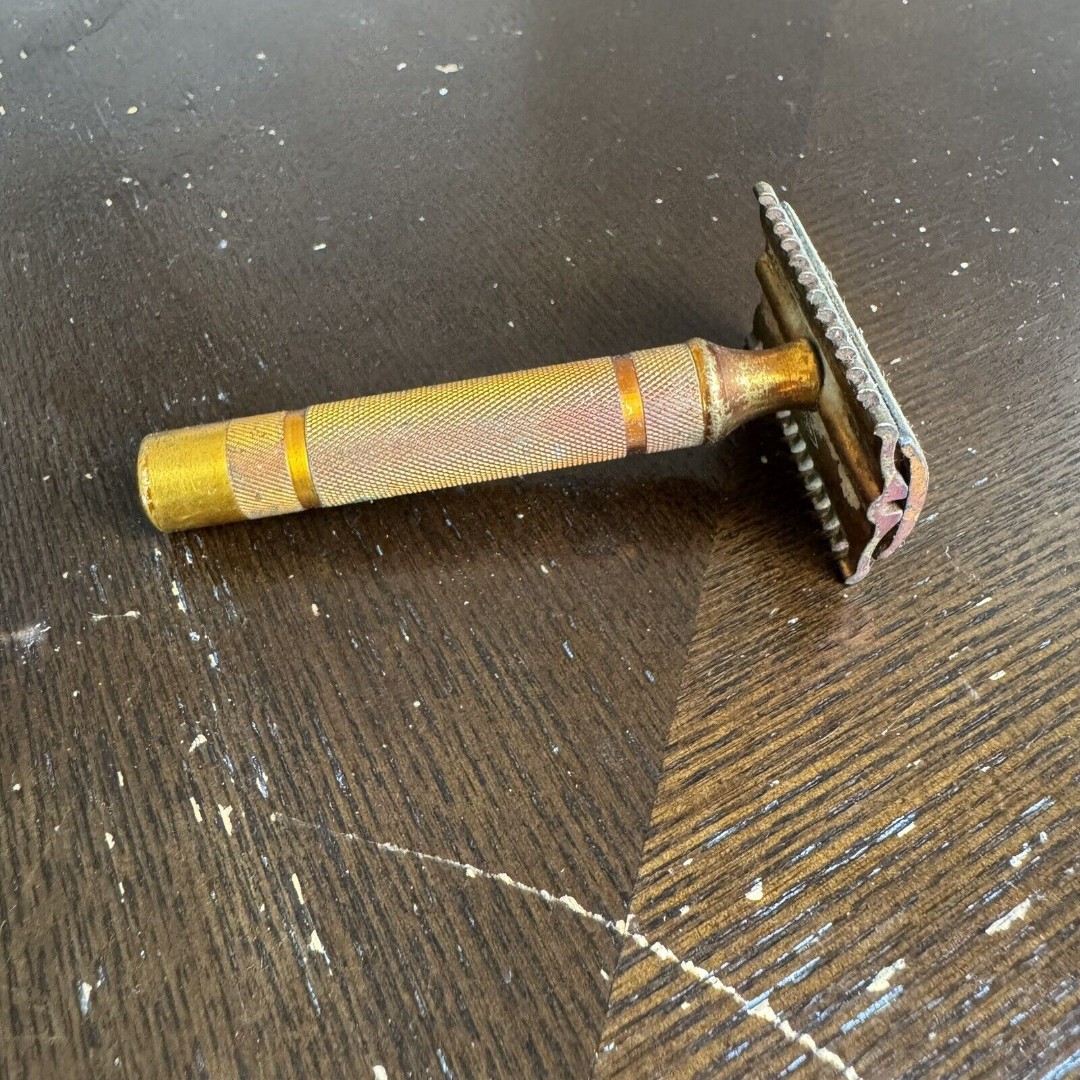 Antique Gillette Gold Tone Safety Razor Made In USA Empty Vintage