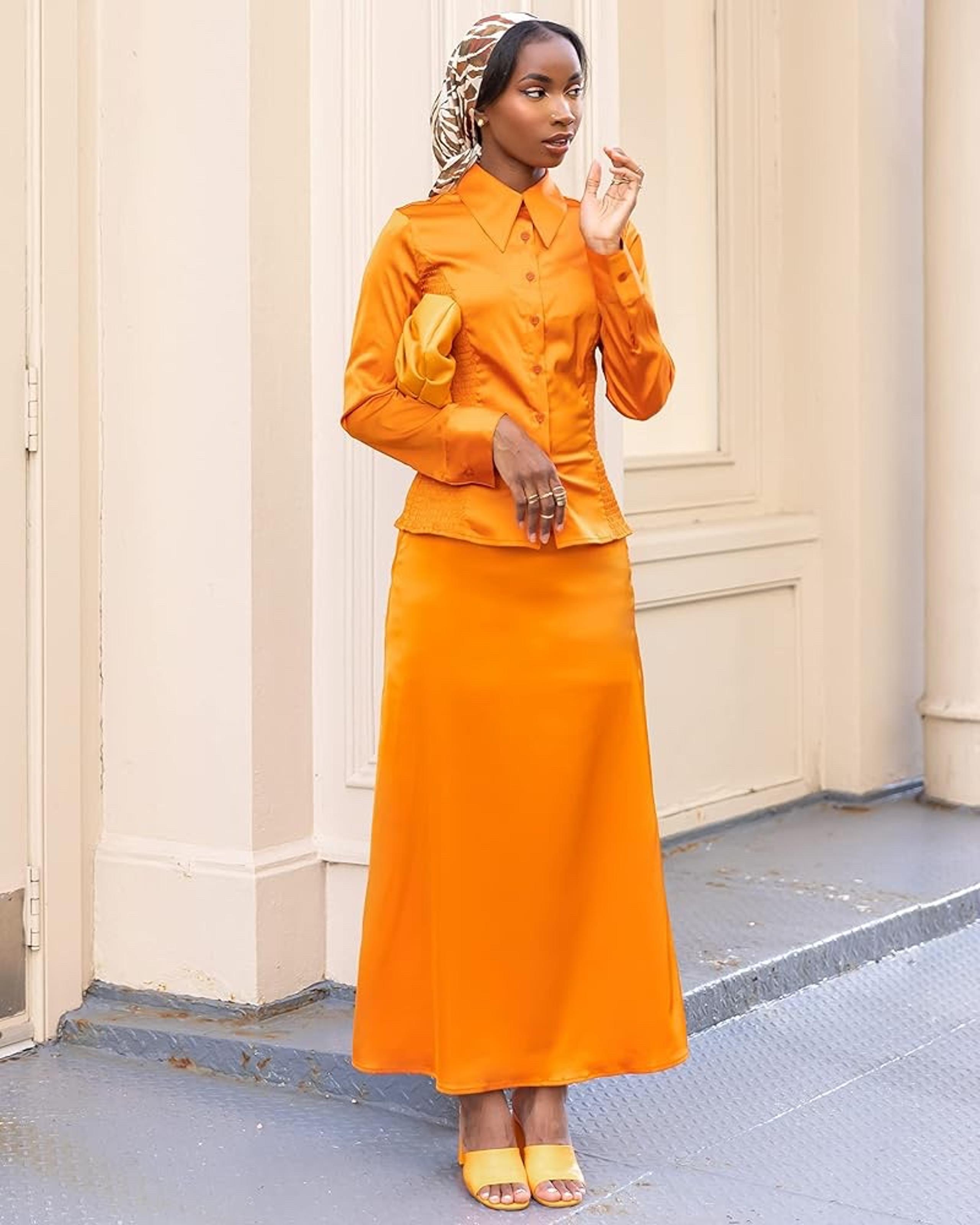 The Drop Burnt Orange Midi Skirt Set by @aissatatdiallo Size Small - Amazon