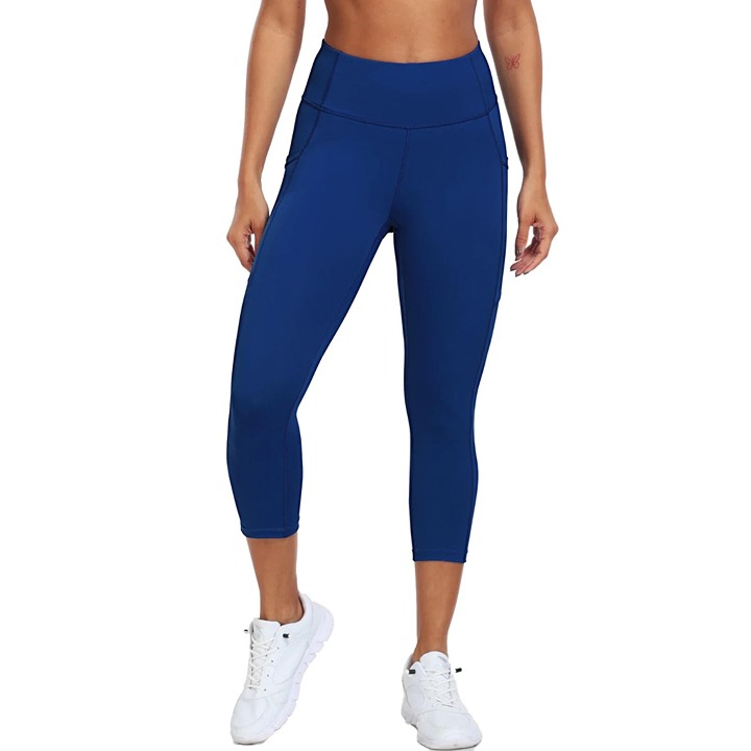 Neleus Womens Ladies Blue High Waist Capri Yoga Cropped Workout Leggings Sz L
