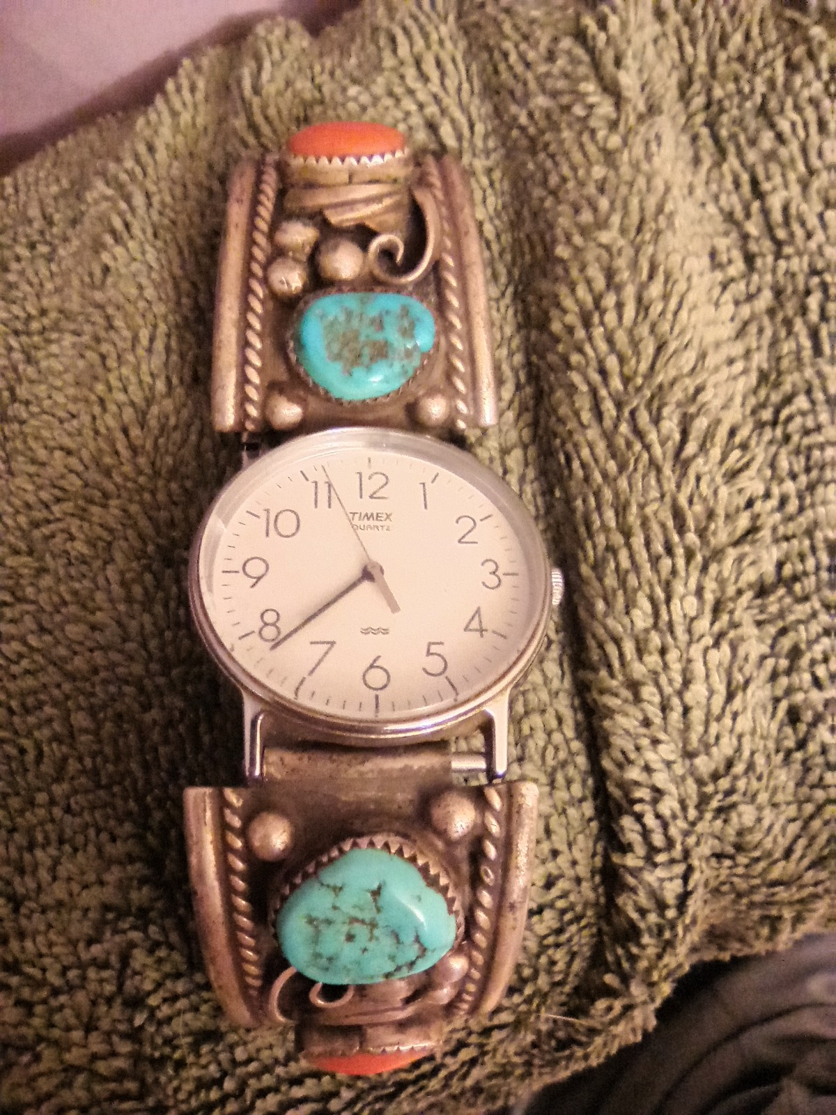 Men's vintage Timex turquoise and native American style watch