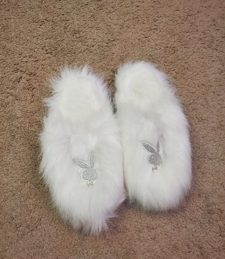 White fluffy Playboy slipper