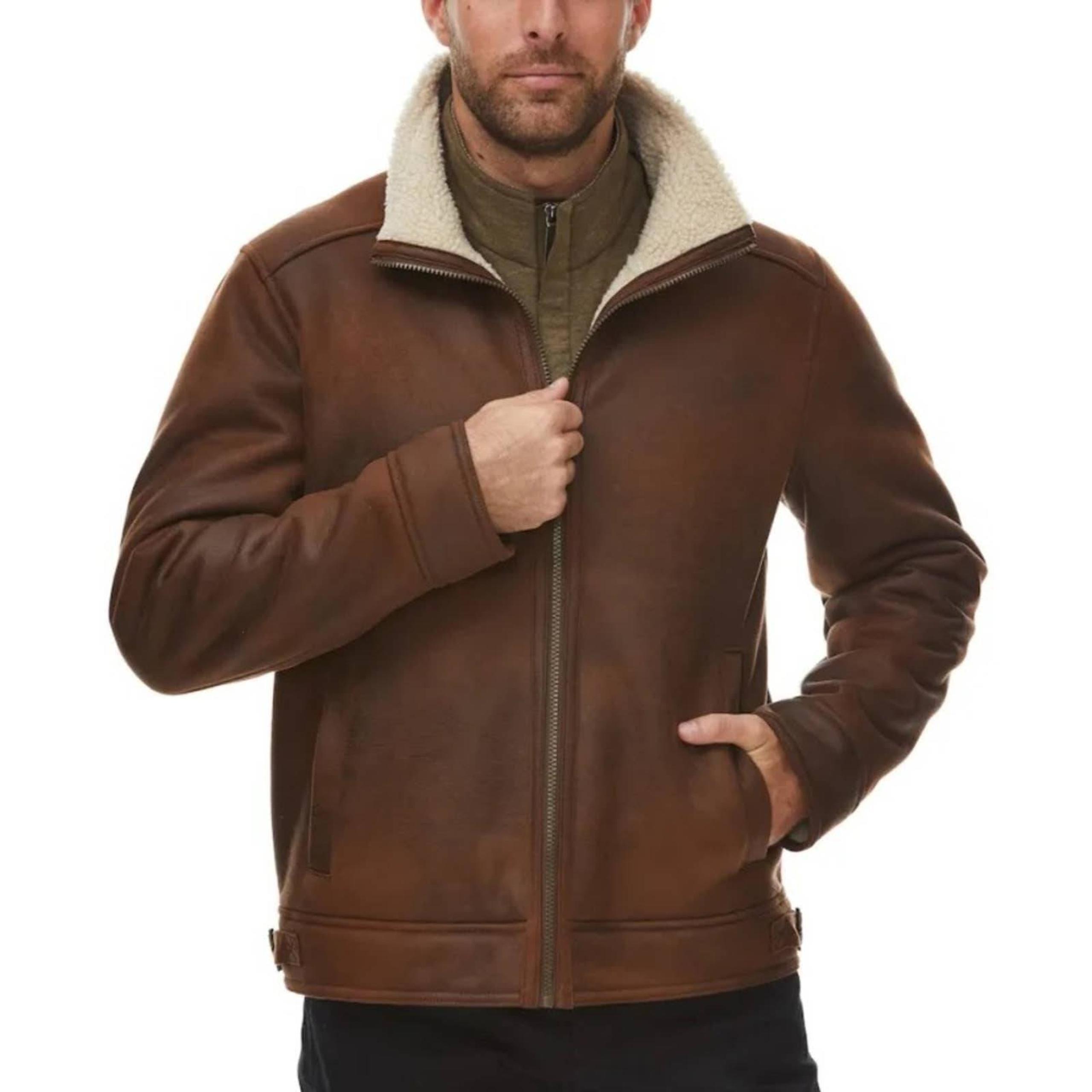 Faux Leather Shearling Jacket Medium - RAINFOREST