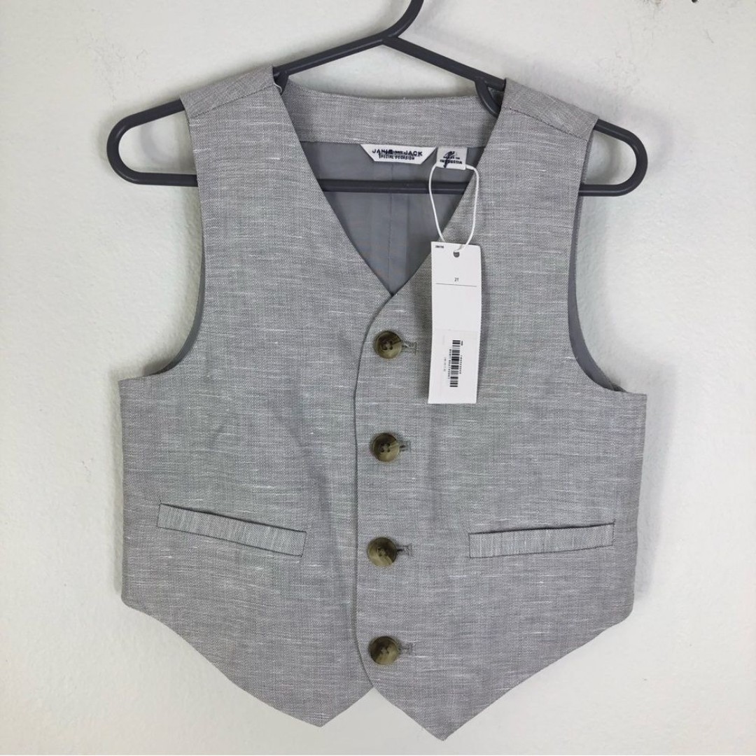 JANIE AND JACK Special Occasion Suit Vest 2T Gray Linen Blend Wedding Holiday